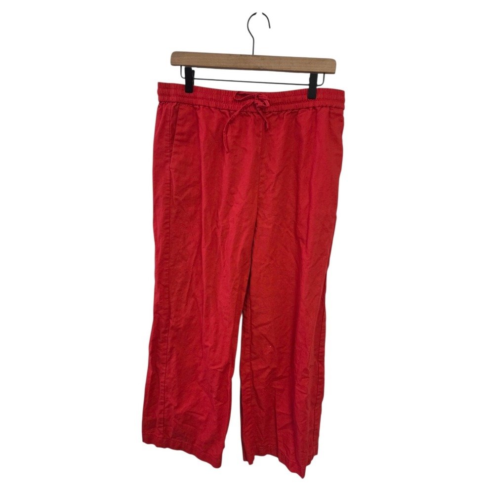 J.Crew Womens Red Linen Cotton Blend Wide Leg Drawstring Pants Size 12